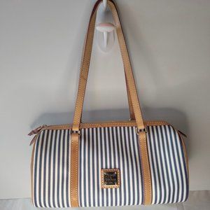 Dooney and Bourke Blue and White Strip Barrel Bag
